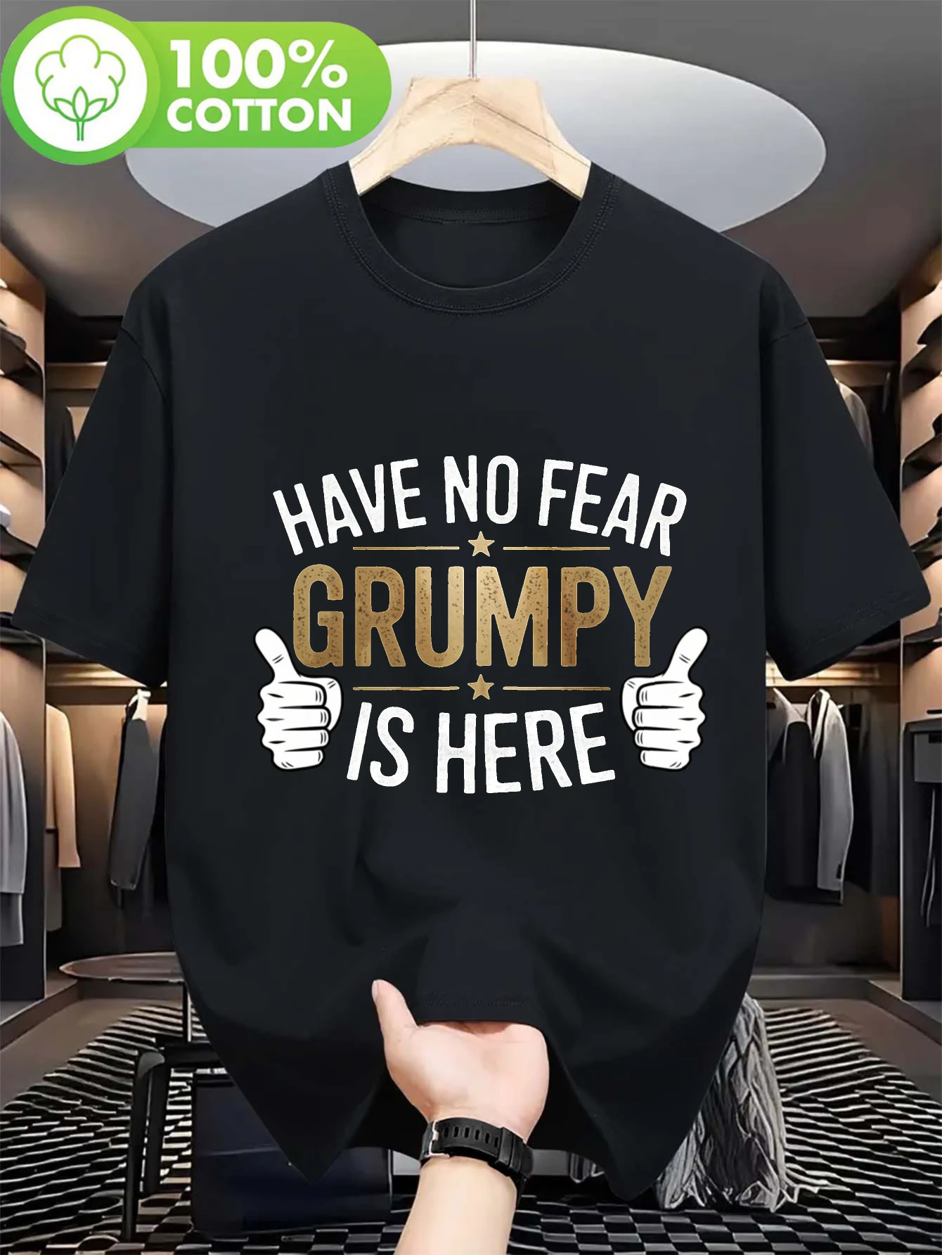 

2026 Men'S Funny "Have No Fear Grumpy Is Here" Graphic T-Shirt - Bold Statement Tee with Grumpy Face & Thumbs Design, Lightweigh