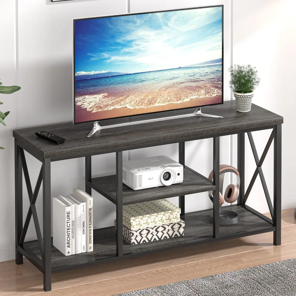 Modern TV Cabinet with Storage Racks, Rustic Wooden TV Table, For TVs up to 55 inches, Industrial TV Consoles