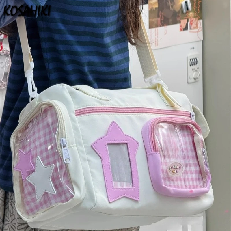 

Women Cute Pink Handbags Y2k Aesthetic Casual Fashion Shoulder Bag Girls Star Crossbody Bags High-capacity Streetwear Gym Bags