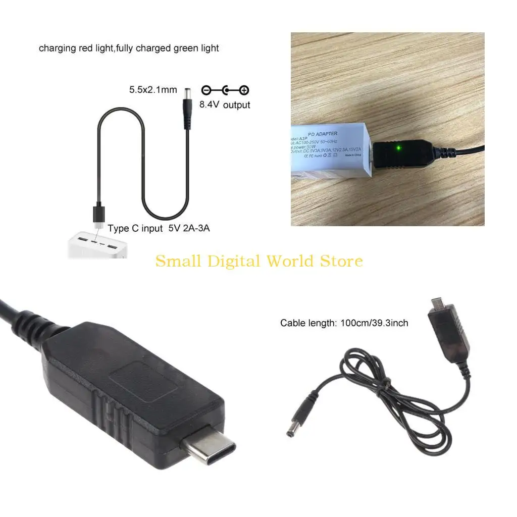 

77UB Power Adapter Cord Type-C to DC5521 Adapter Cable for 8.4V Battery
