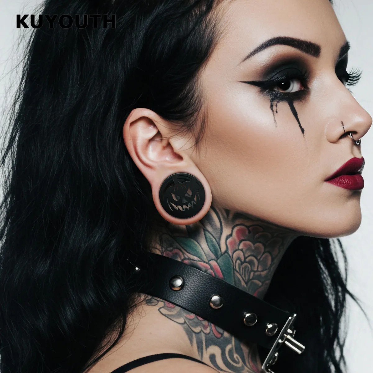 KUYOUTH Halloween 3D Carved Pumpkin & Ghost Ear Gauges - Gothic Punk Plugs & Tunnels Hypoallergenic Steel Body Jewelry 1 Pair