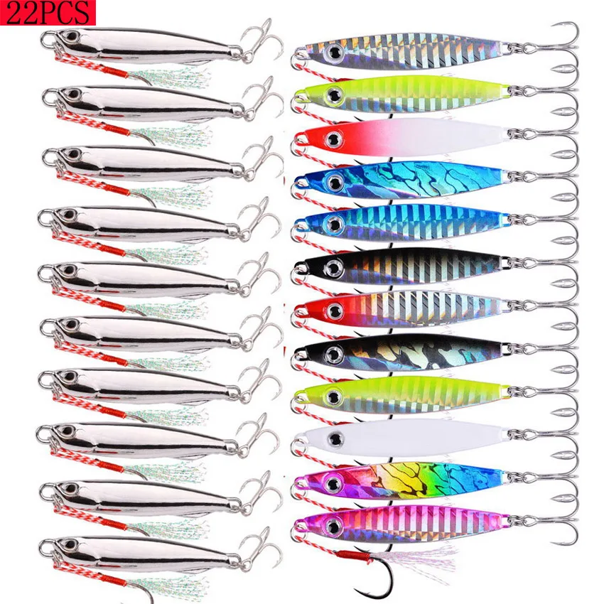 

22PCS Super Quatity Metal Casting Jig Set 30G 40G Shore Drag Cast Jigging Spoon Fishing Lure Artificial Bait Tackle