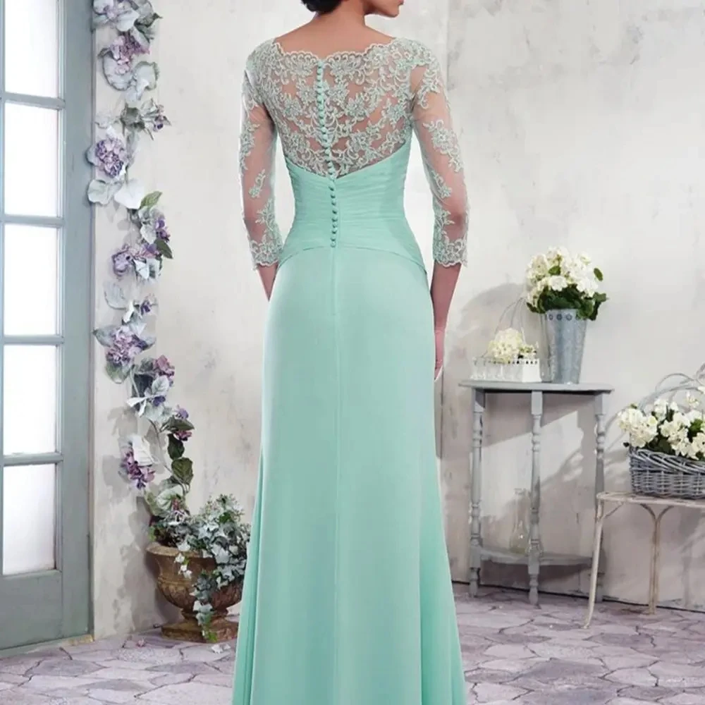 Mother of the Bride Dresses Chiffon A-line formal dresses Scoop Zipper with Buttons Back Pleats Elegant Evening Gown