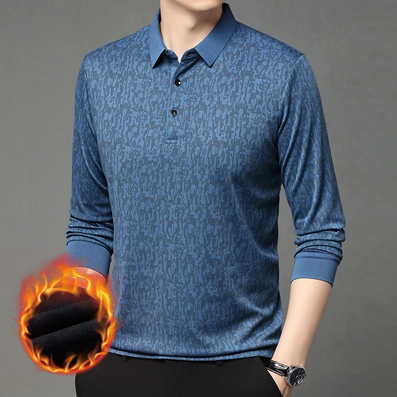 

Новая удлиненная футболка-поло 2025 года для мужчин среднего возраста: теплая повседневная одежда для осени и зимы