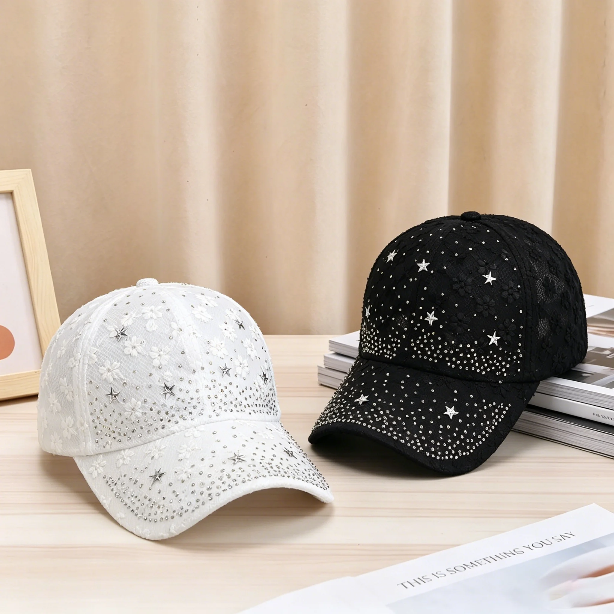 Shiny Bling Love Rhinestone Baseball Cap Summer Adjustable Mesh Ventilated Sun Shiny Rhinestone Baseball Hat Cap for Women Men Flower  main image 3
