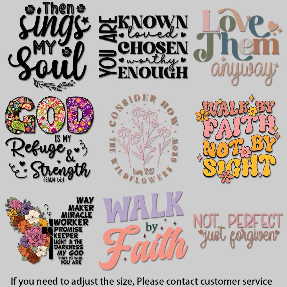 Religious Iron On Patches DIY Decals with Inspirational Bible Quotes Psalm 23:3 Proverbs 3:5 Faith Hope Trust Fabric Transfer