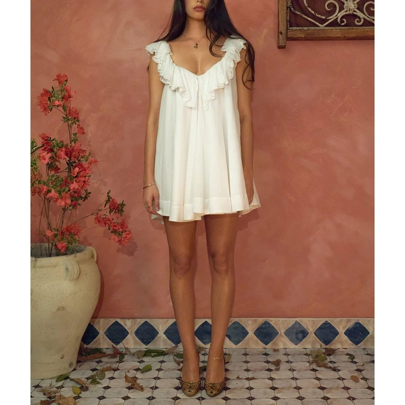 Feminino chique fada em camadas plissado guarnição decote em v sem mangas aberto para trás solto a linha mini babydoll vestido com cinto festa ao ar livre clube