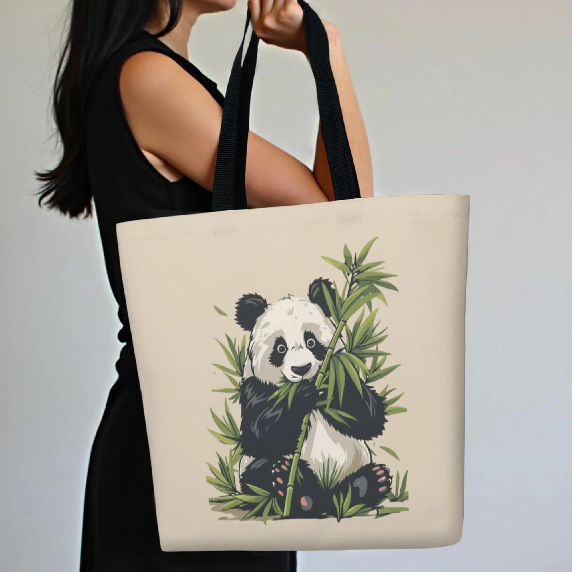 

Шикарная холщовая сумка с милым мультяшным принтом панды, просторная и прочная сумка через плечо для покупок, путешествий и пляжа, прочный холст