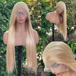 Blonde Mixed Brown Highlight 13x6 Synthetic Lace Front Wigs for Blakc Women 26 Inch Long Straight Middle Part Large 150% Density