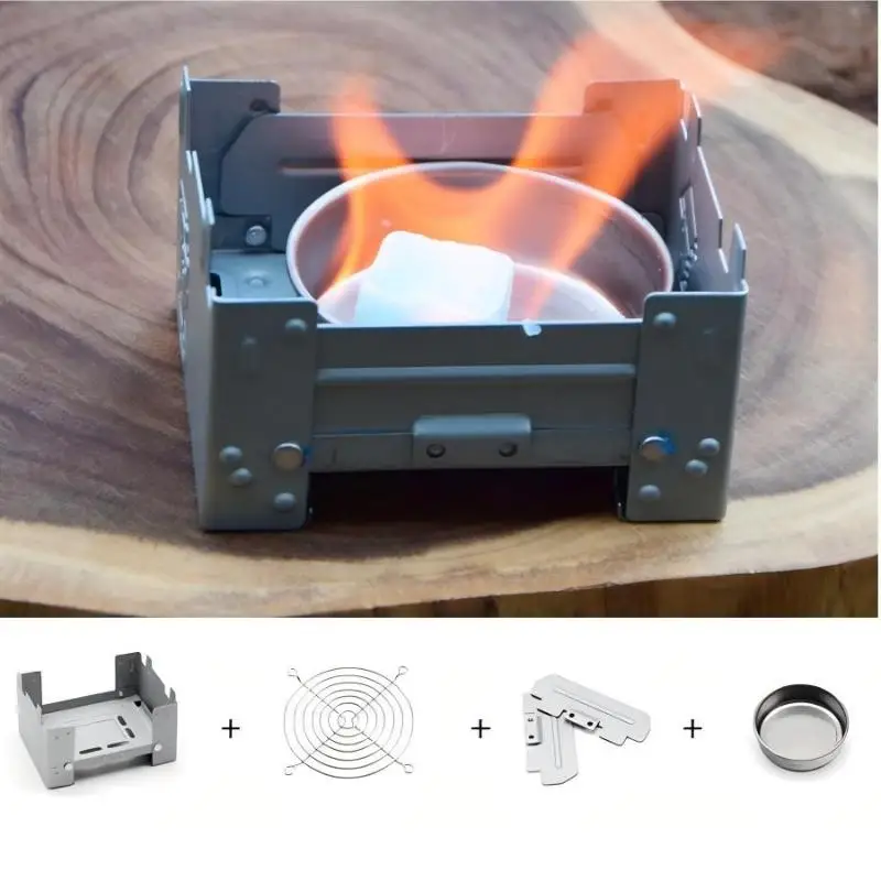 Portable Alcohol Solid Fuel Stove Foldable Metal Camping Stove For Outdoor Hiking Picnic Backpacking Cooking Supplies