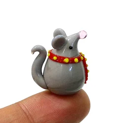 Kawaii Rat Ornaments Cute Mini Glass Mouse Figurine Home Desktop Room Fairy Garden Micro Landscape Dollhouse Decor Accessories
