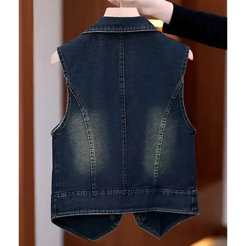 

Корейский женский ковбойский жилет большого размера 4xl, топы 2021, женский короткий жилет для отдыха, осеннее женское ностальгическое пальто без рукавов