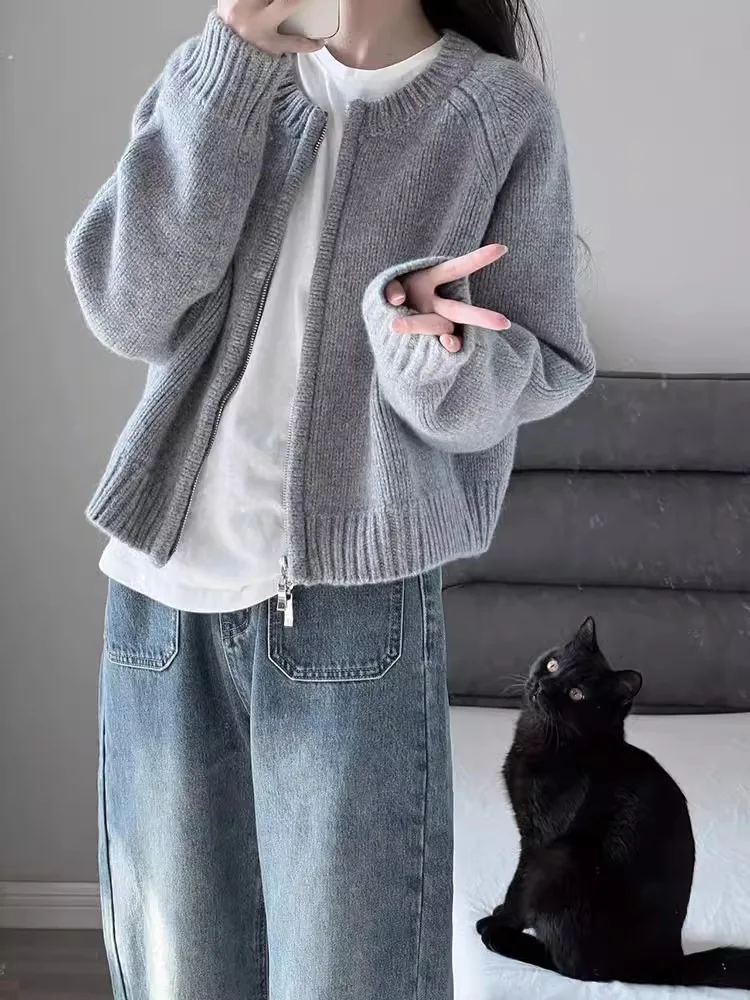 Blauw vest voor dames, retro trui met rits |   Zacht gebreid jack |   Y2K chique trui