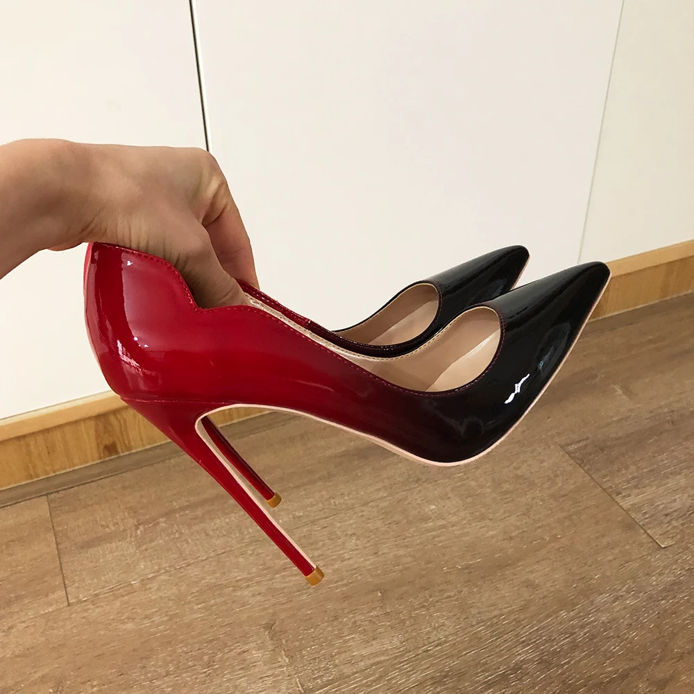 Veowalk Gradient Red Black Women Curl Cut punta a punta décolleté a spillo eleganti scarpe da donna lucide con tacco alto per ufficio per feste
