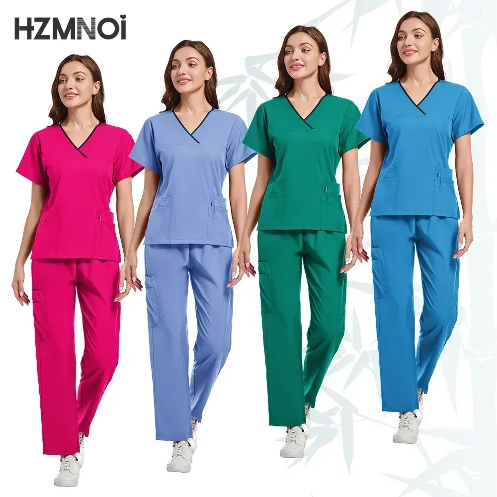 

Scrubs Medical Uniform Short Sleeve Tops+Pants Nursing Uniform Women Pet Shop Doctor Hospital Clinic Surgery Workwear Scrub Sets