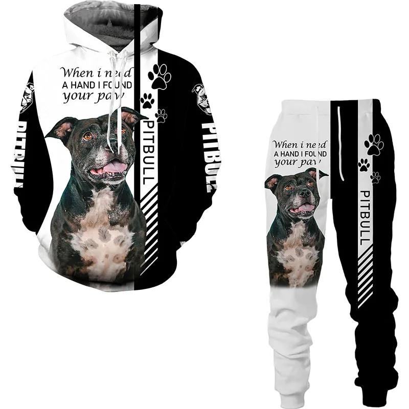 Rottweiler köpek 3d baskılı Hoodie Sweatpants erkek sonbahar kış rahat sweaerkek eşofman erkek giyim takım moda takım