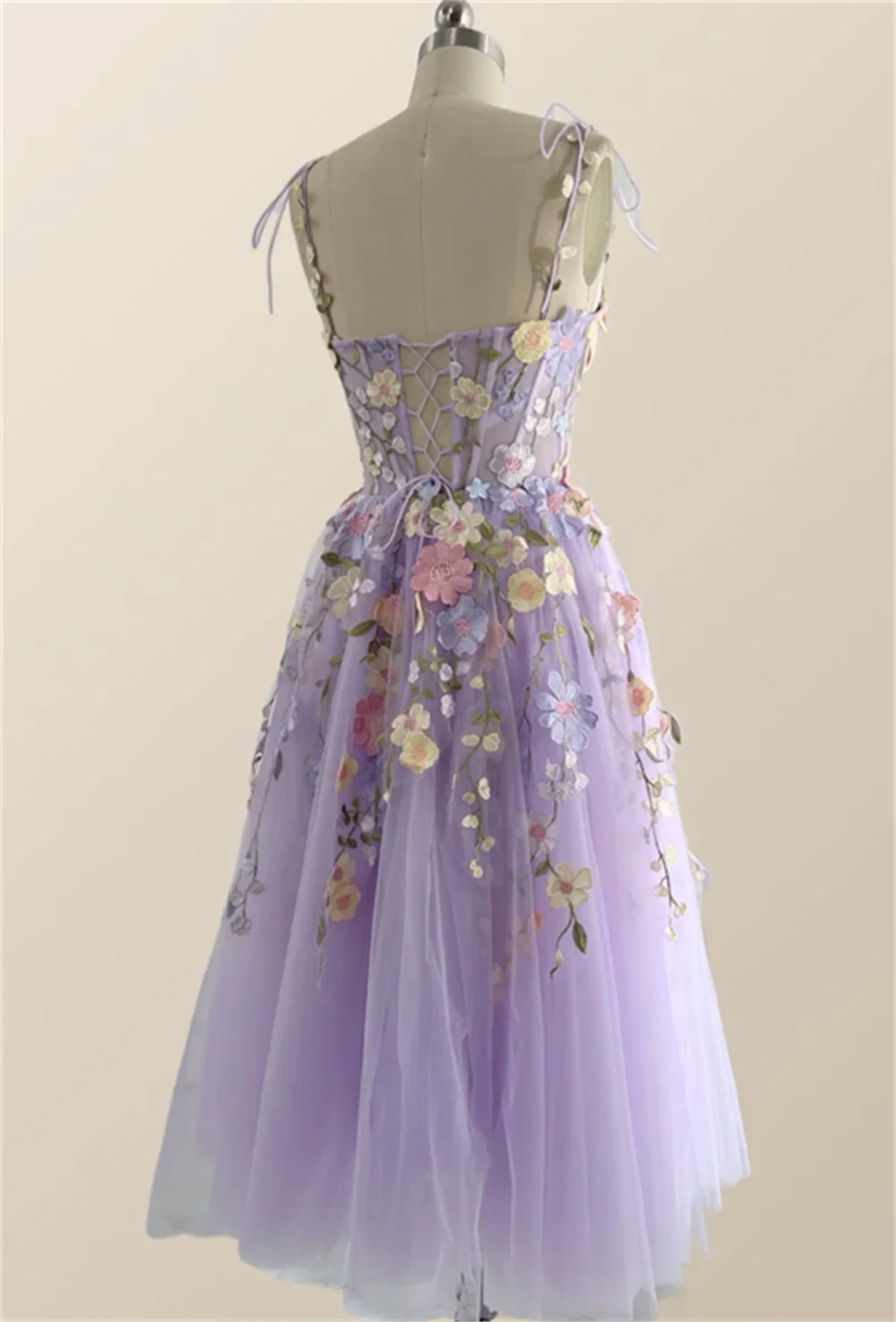 Jay-lace vestido de noite com flores lavanda, vestido de baile com 3 apliques, para casamento