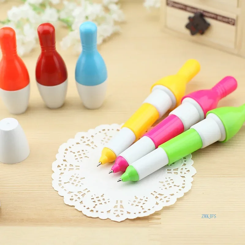 

50pcs plastic retractable pen small bowling pen deformation wine bottle new ballpoint pen cartoon modeling