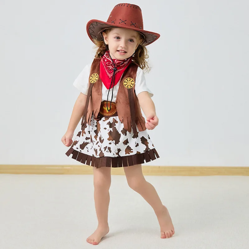 Child Girls Western Costume Inafnt Halloween Cowgirl Cosplay Event Clothes Girl Carnival Outfit Children Stage Performance Wear