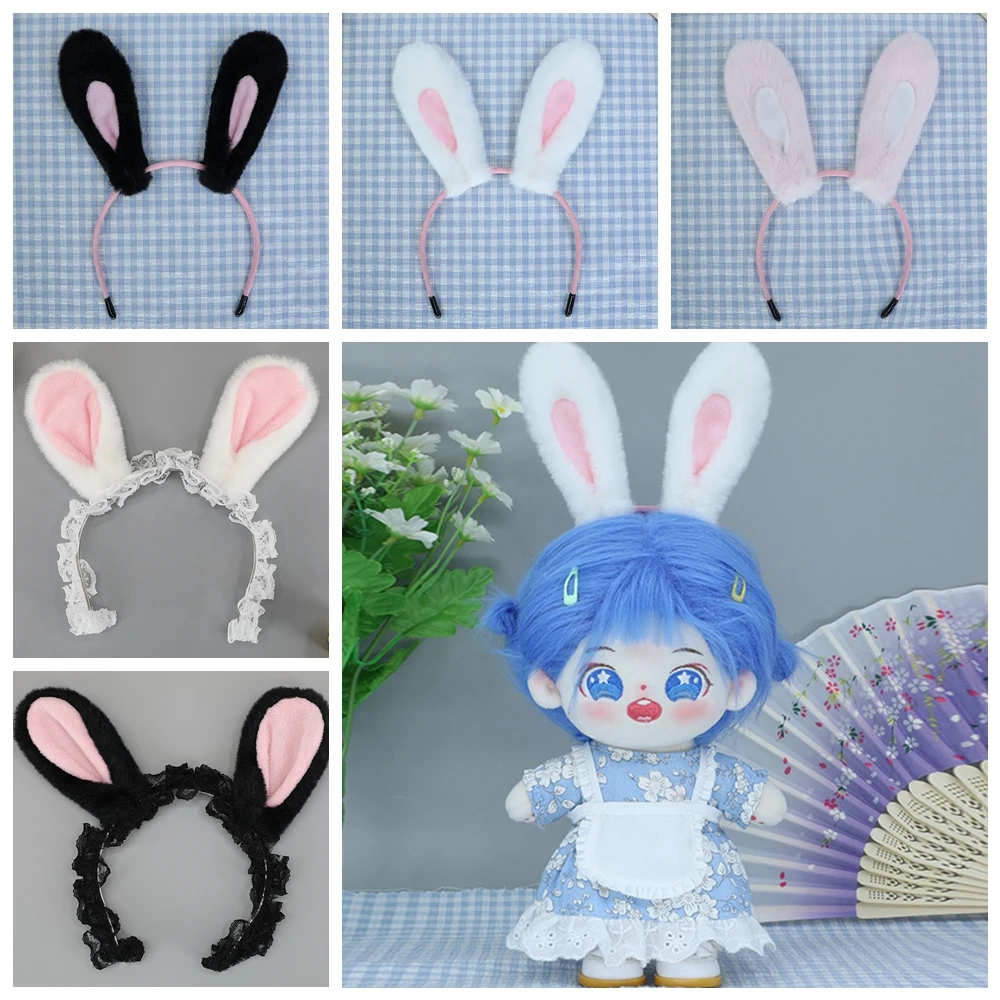 

20cm Plush Doll Headwear Lace Rabbit Ear Headband Miniature Hat Doll Dress Up Accessories For 14inch Doll Toys Decor