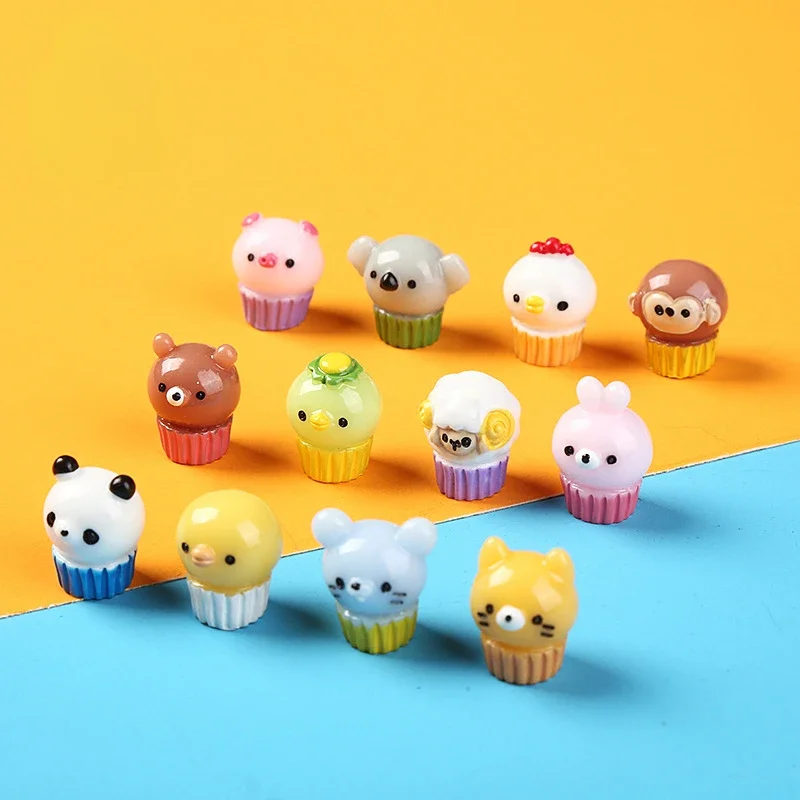 10pcs Kawaii Mini Resin Diy 3D Animal Figures Crafts Scrapbooking Accessories Miniatures Planar Flatback Dollhouse Decoration