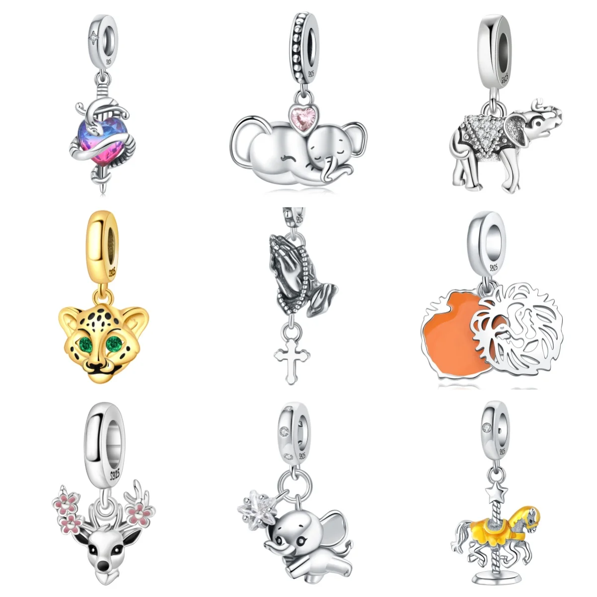 

CYMYSS 925 Sterling Silver Animal Pendant Beads Are Suitable For Original Pendant Bracelets Inlaid Pendants DIY Accessories