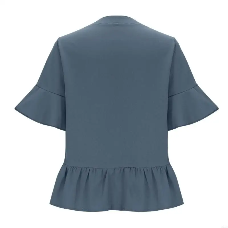 Chemisier plissé d'été à manches à volants pour femmes, col en V, boutons, chemises décontractées Y2K, tenues mignonnes, hauts à