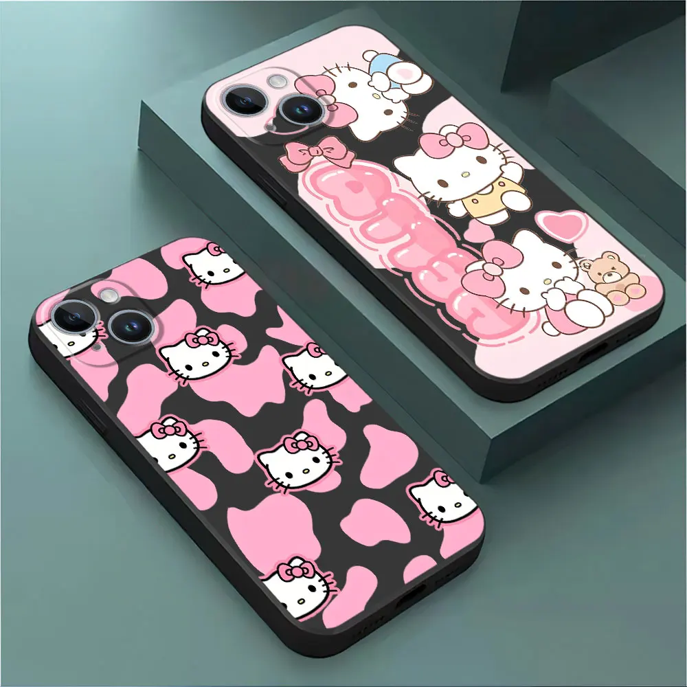 Hello kitty Phone Case for Apple iPhone 13 Pro 14 XR 15 Pro Max XS X 12 Mini 8 Plus SE 11 13Mini TPU Soft Cover Luxury Capa 