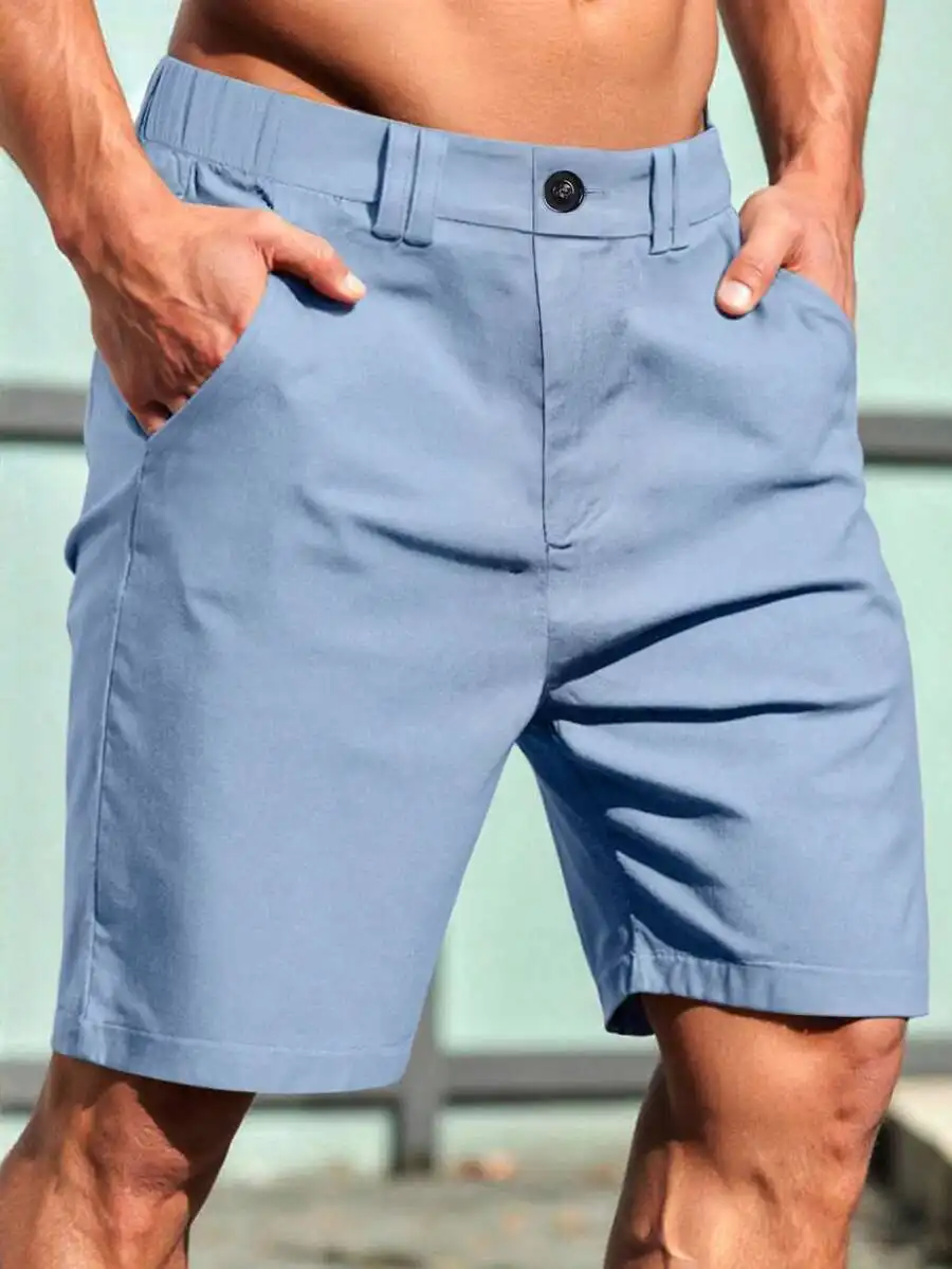

Men Solid Color Pocket Casual Shorts Light Blue Summer Short Pants