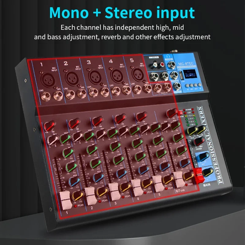 

Four channel reverb mixing console, small home karaoke, USB recording, video conferencing, professional mixing console