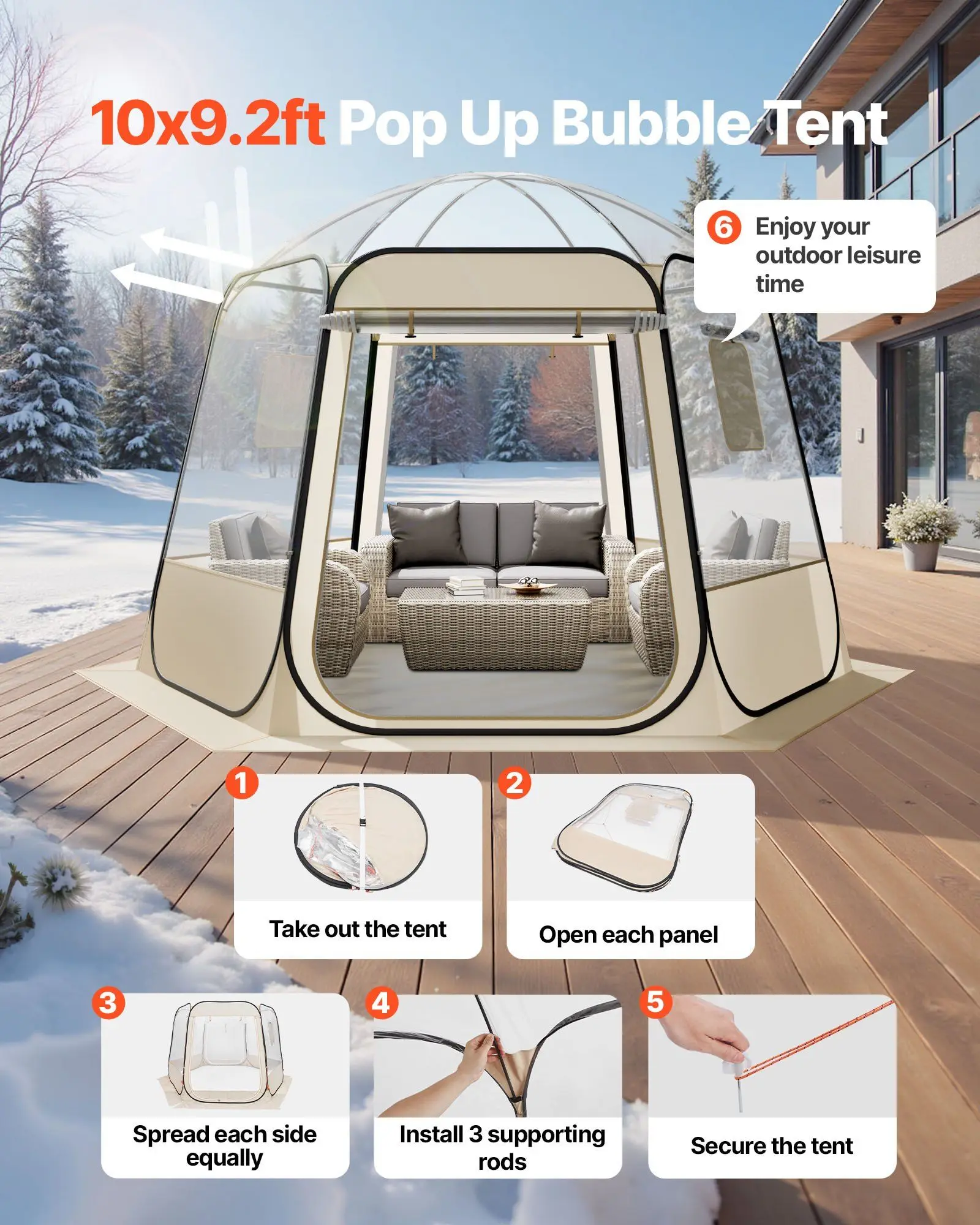 10x9.2' 팝업 버블 텐트 540 °   파노라마 뷰 방수 자외선 차단 투명 캠핑 쉘터 4-8인용 시원한 가을 야외용