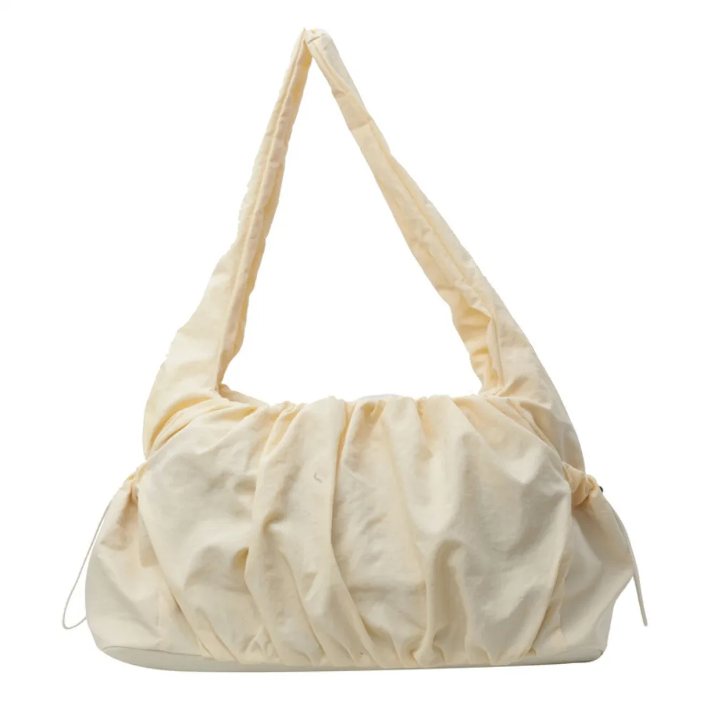 

Dumpling Bag Drawstring Canvas Shoulder Bag Pleated Korean Style Cloud Crossbody Bag Large Capacity Casual Underarm Bag Women