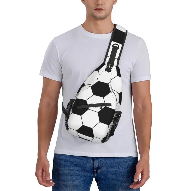 Casual Football Pattern Hexagonal Sling Bag for Traveling Men Soccer Ball Chest Crossbody Backpack Shoulder Daypack