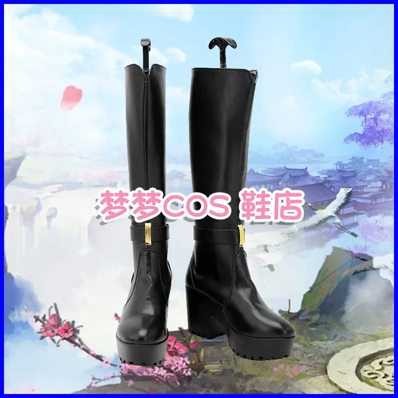 Saegusa Ibara Cosplay Shoes Game Ensemble Stars Cosplay Props PU Leather Shoes Halloween Party Black High Heel Boots Custom Made