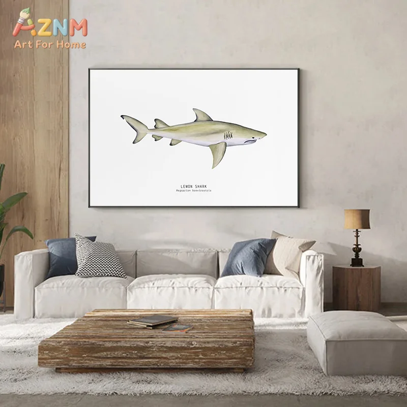 AZNM Watercolor Marine Animal Canvas Wall Art Whale Shark Turtle Dolphin Sea Creature Print Unframed Canvas Painting for Kids Nu