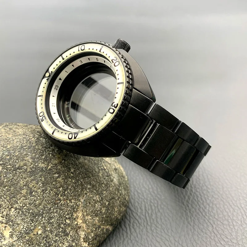 Black 6105 6309 Turtle Abalone Watch Case and Stainless Steel Bracelet Set Fit NH35 Movement Watch Case and 22mm Watch Stap Kits