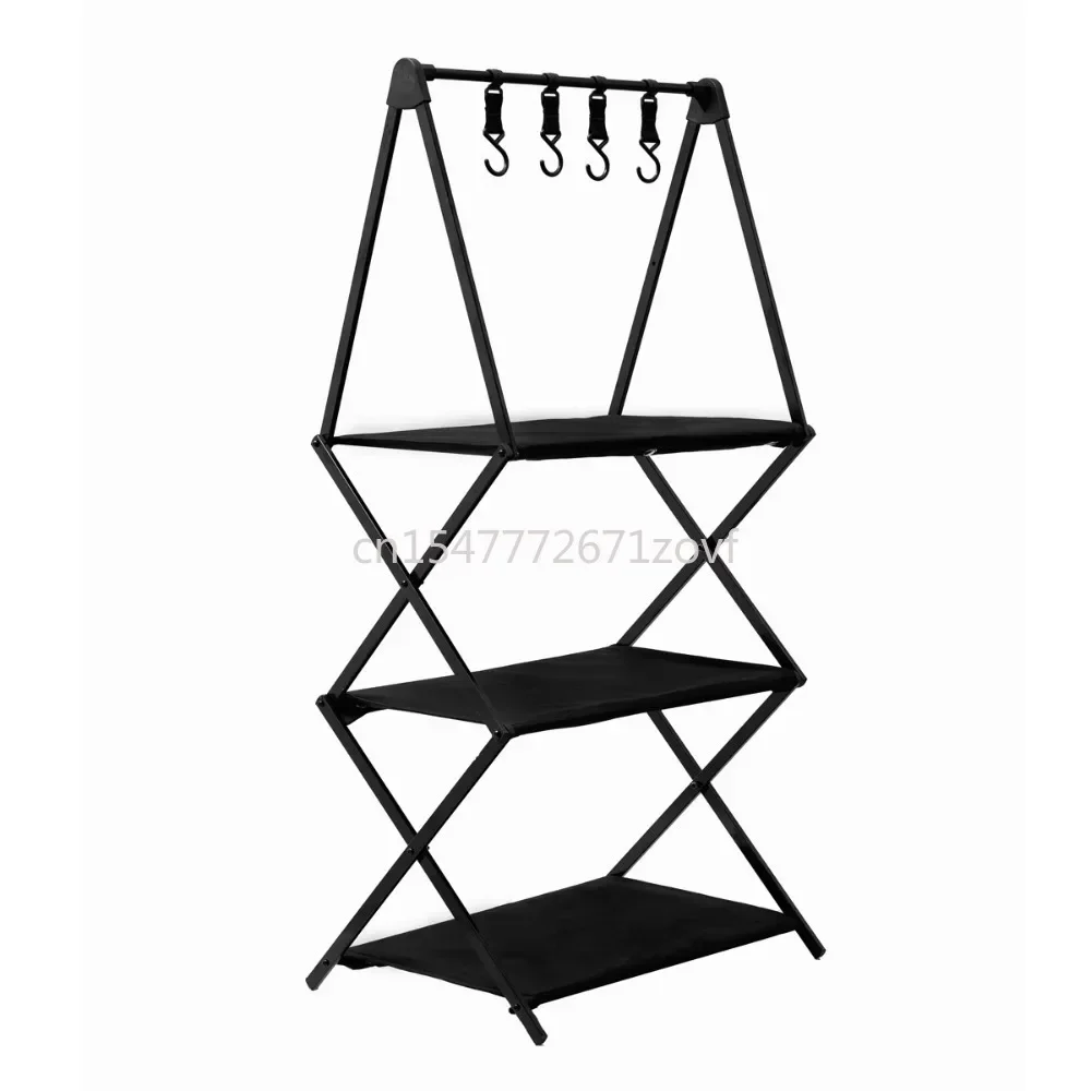 

Outdoor Camping Lightweight Black Storage Rack Portable Folding Picnic Aluminum Alloy Hanging Lamp Holder Table