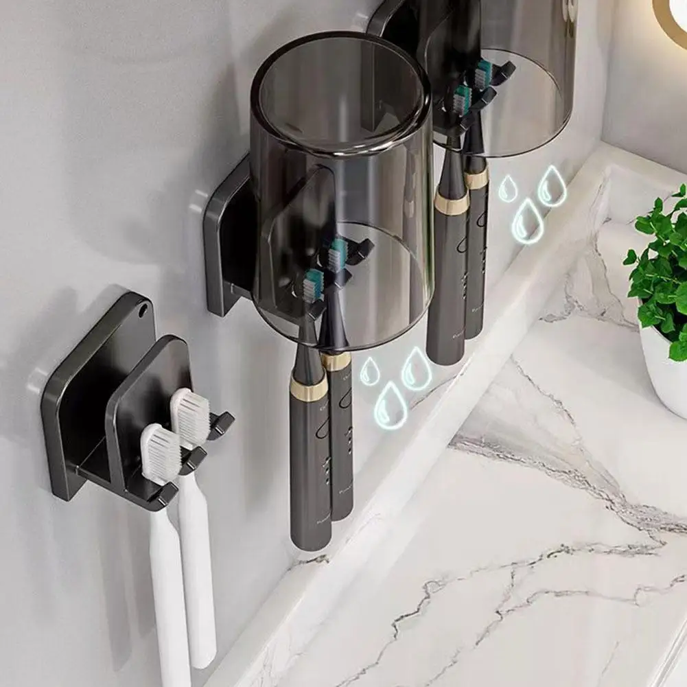1pc Toothbrush Holder Punch-free Wall-mounted Toothpaste Storage Holders Bathroom Holder Organizer Toothpaste Rack B4s2