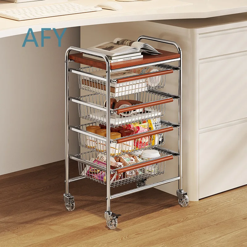Metal Mobile Bookshelf Cart for Backpacks Snacks Books Kitchen Multi-Tier Storage Rack Under Desk Home Organizer Shelf