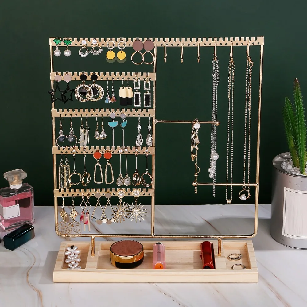 

Iron, Wood Base Jewelry Earrings Display Stand Removable Base Nordic Style Earrings Storage Hanger Earrings Holder Vanity Table