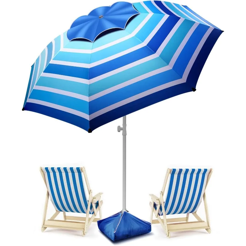 

8FT Large Beach Umbrella Level 7 Wind Resistance Design,Sand Anchor & Bag, Portable Outdoor Umbrella with UPF50+ UV Protection,