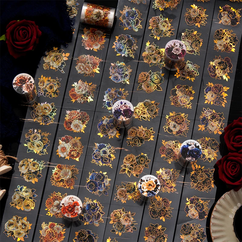 

200cm/Roll Gothic Flowers PET Tape Scrapbooking Handbook Material DIY Decoration Journal Sticker Aesthetics Stattionery Tapes