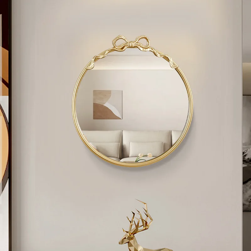 Round no-drill bathroom mirror, European-style bathroom washbasin, bedroom wall-mounted decorative vanity mirror