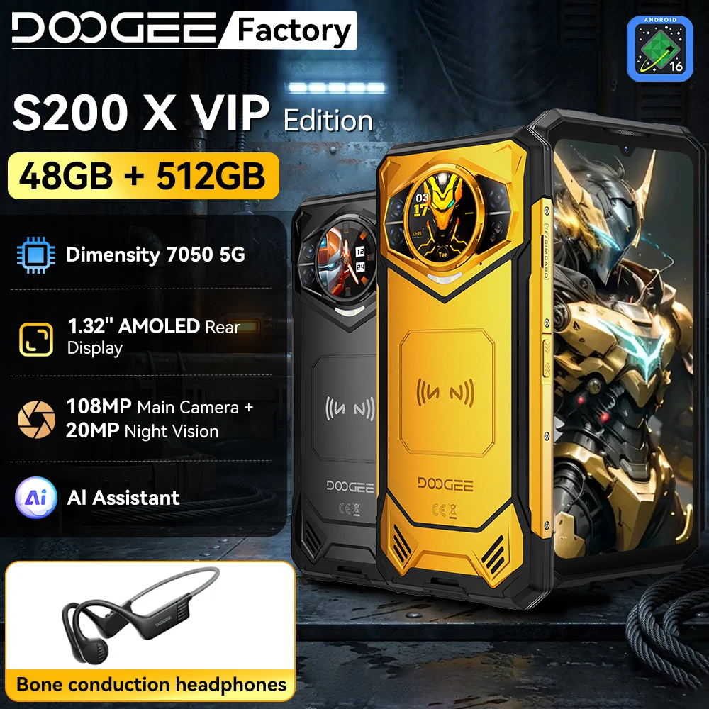 Global Version DOOGEE S200 X VIP Edition Smartphon 5G 6.72” FHD+120Hz Dimensity 7050 48GB+512GB 10100mAh Android 16 Rugged Phone