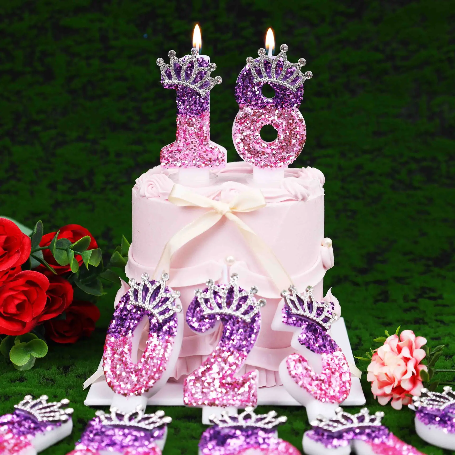 Digital Birthday Candle Pink Purple Crown Color Changing Creative Digital Candle Birthday Candle Decoration