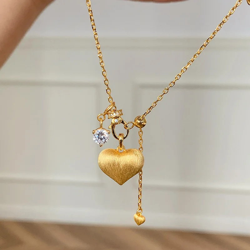 ENSHIR Brushed Heart Zircon Necklace For Women Vintage French Luxury Design Wedding Court Style Jewelry Gifts Wholesale