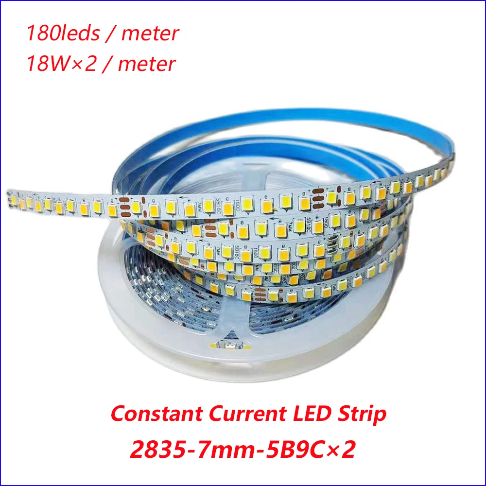 (3 solder joints)5meters 2835-7mm-180D  3Colors Constant Current LED Strip 5B9C×2 with 3000K+6500K LED Ribbon