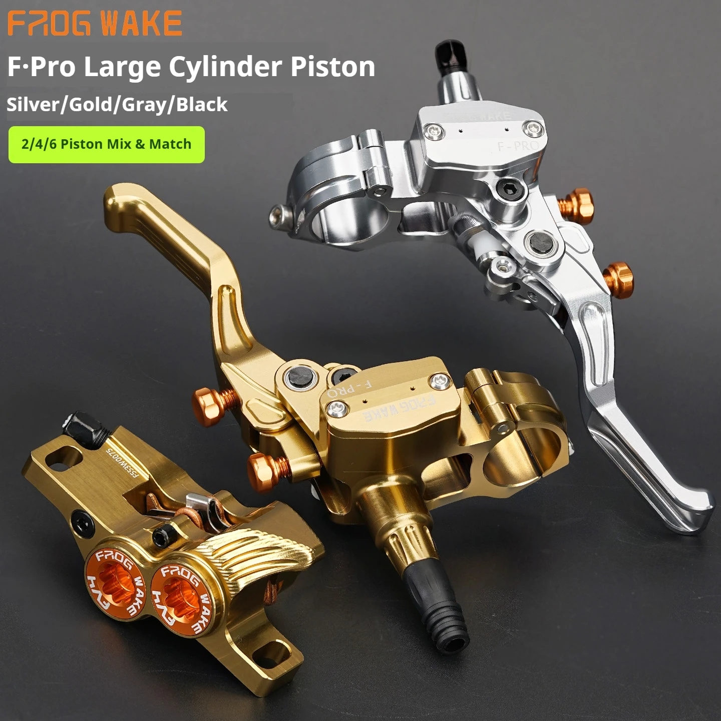2026 FROG WAKE F-PRO 4-Piston Hydraulic Disc Brake Kit Gold High Hardness for SURRON LIGHT BEE, MTB, Motorcycle, Down Hill