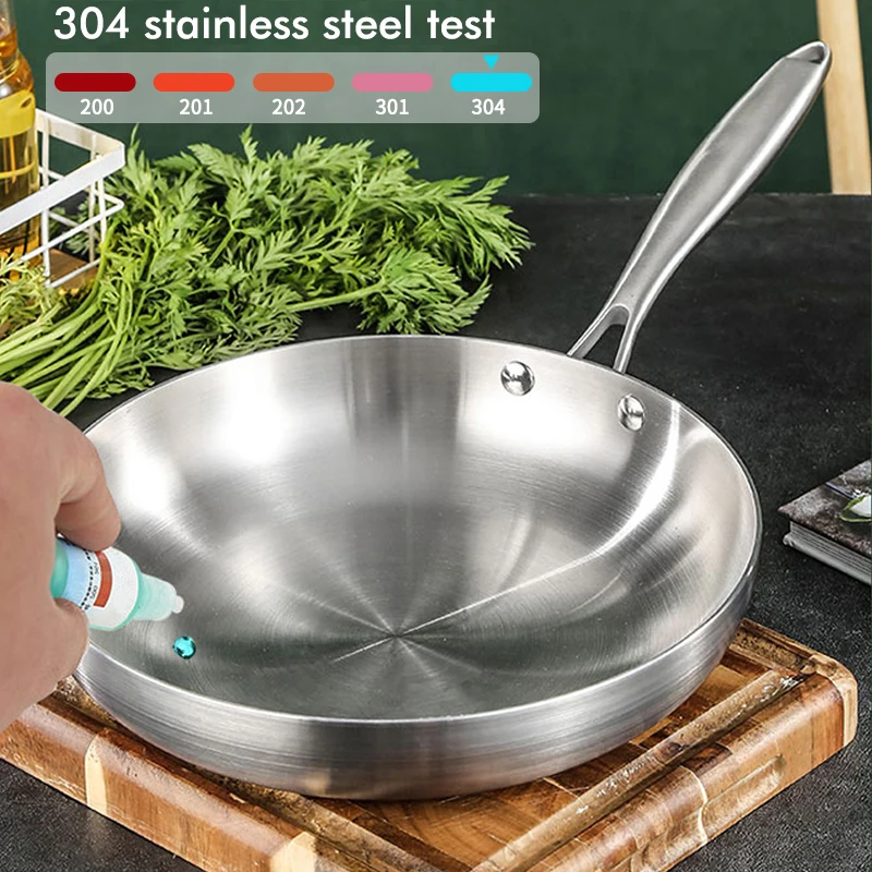

11Inch Frying Pan, 304 Stainless Steel 0.23MM Thick Wok Pan 5 Ply Steel Skillet,Professional Grade Pans for Cooking