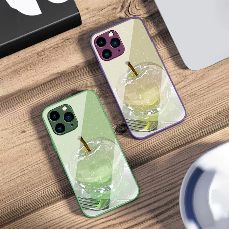 Crystal Apple Pink Purple For IPhone 16 Pro Max 15 Pro 14 13 12 Mini 11 XS M Ax XR 7 8 Plu SE 2022 Tempered Glass Phone Case - Image 4